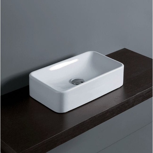 Lavabo d'appoggio rettangolare in ceramica bianca 50 cm - Flow, Simas