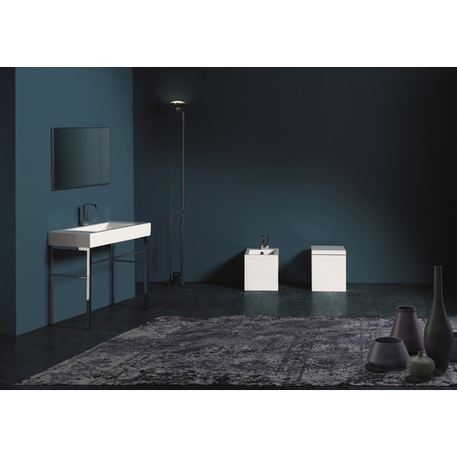 Lavabo d'appoggio rettangolare predisposto monoforo in ceramica bianca 120 cm - Frozen, Simas