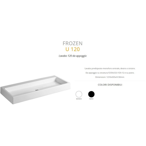 Lavabo d'appoggio rettangolare predisposto monoforo in ceramica bianca 120 cm - Frozen, Simas