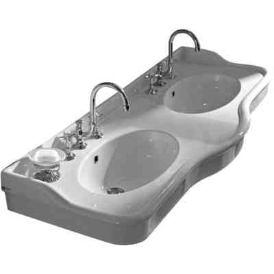 Lavabo double vasque console style rétro en céramique blanche - Palladio, Sbordoni