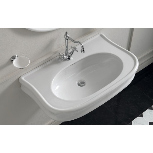 Lavabo monotrou suspendu style rétro en céramique blanche 70 cm - Lante, Simas
