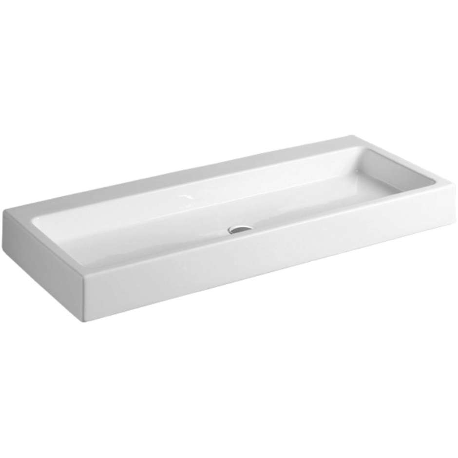 Lavabo rectangulaire à poser monotrou en céramique blanche 120 cm - Frozen, Simas