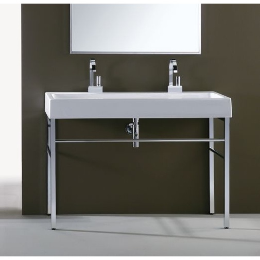 Lavabo rectangulaire à poser monotrou en céramique blanche 120 cm - Frozen, Simas