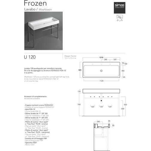 Lavabo rectangulaire à poser monotrou en céramique blanche 120 cm - Frozen, Simas