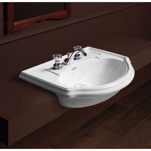 Lavabo semi-encastré de style classique en céramique blanche 67 cm - Arcade, Simas