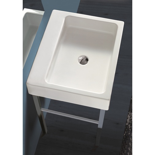 Lavabo sospeso/appoggio predisposto monoforo in ceramica bianca 60 cm - Frozen, Simas
