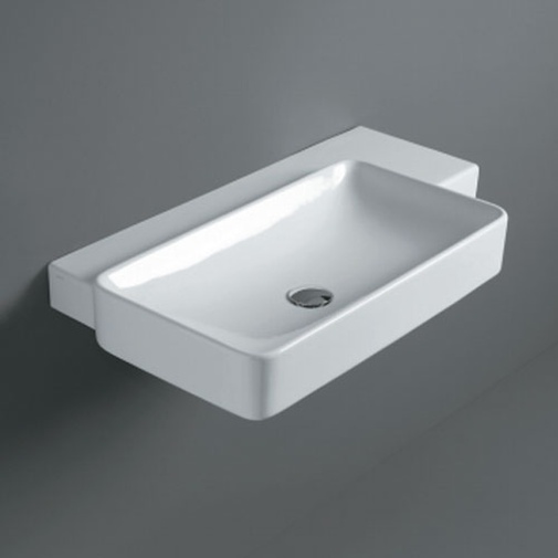 Lavabo sospeso rettangolare con ripiano destro stile moderno in ceramica bianca 88 cm - Flow, Simas