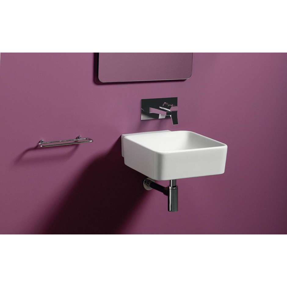 Lavabo suspendu carré de style minimal en céramique blanche 40 cm - Flow, Simas