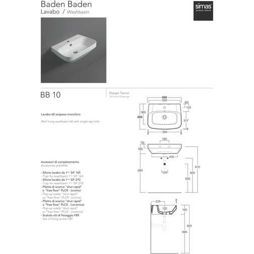 Lavabo suspendu de style contemporain en toile mate - Baden Baden, Simas