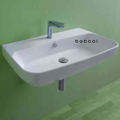 Lavabo à poser ou suspendu de style minimal blanc brillant 80 cm - Baden Baden, Simas