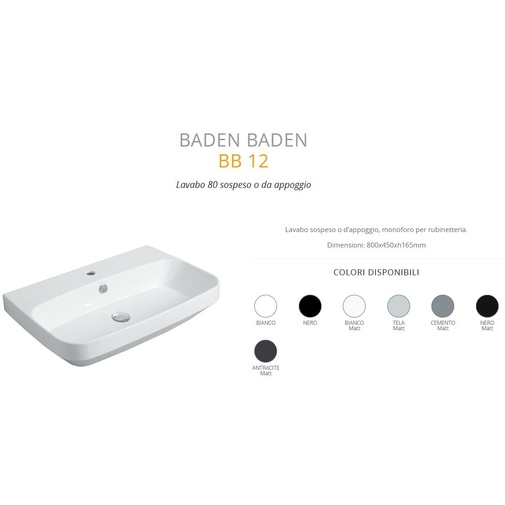 Lavabo à poser ou suspendu en toile mate 80 cm - Baden Baden, Simas