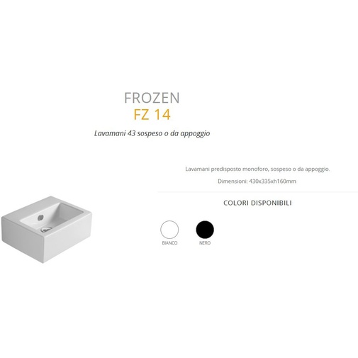 Lavamani sospeso predisposto monoforo in ceramica bianca 43 cm - Frozen, Simas