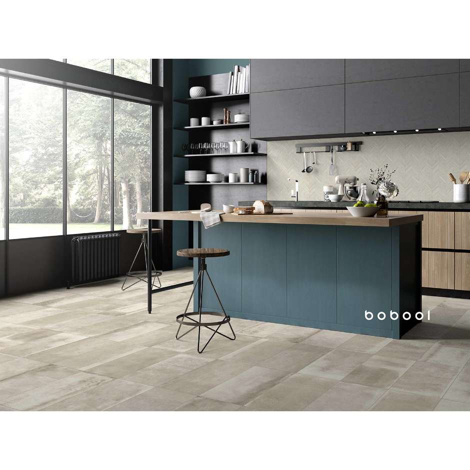 Light wood effect porcelain stoneware, geometric herringbone decoration, 29,1x33,1 cm, Chevron White - Comfort W, Dom Ceramiche