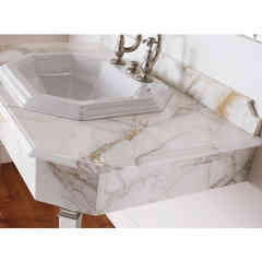 Marble console with polished brass metal legs and ceramic countertop washbasin - Michelangelo, Sbordoni