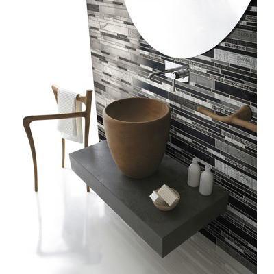 Marble mosaic with decorative writings, for wall tiles, black 30x30 cm, Black - Multi Words, Boxer