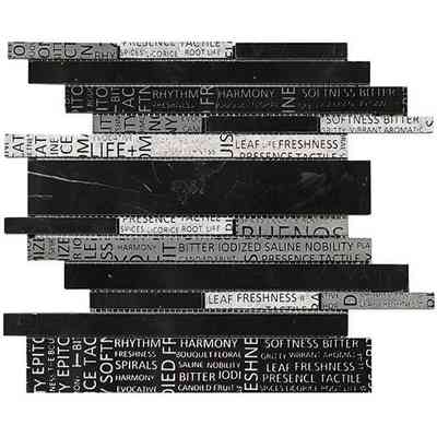 Marble mosaic with decorative writings, for wall tiles, black 30x30 cm, Black - Multi Words, Boxer