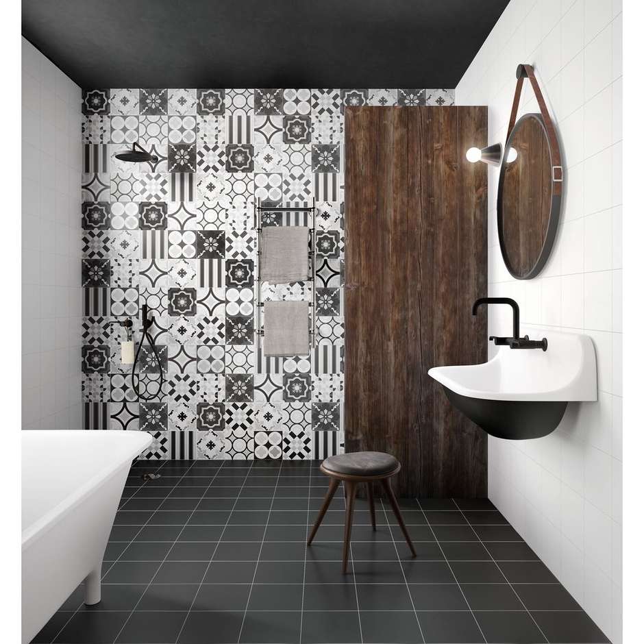 Matt black porcelain stoneware 20x20 cm, Black - Patchwork B&W, Ceramica Sant'Agostino
