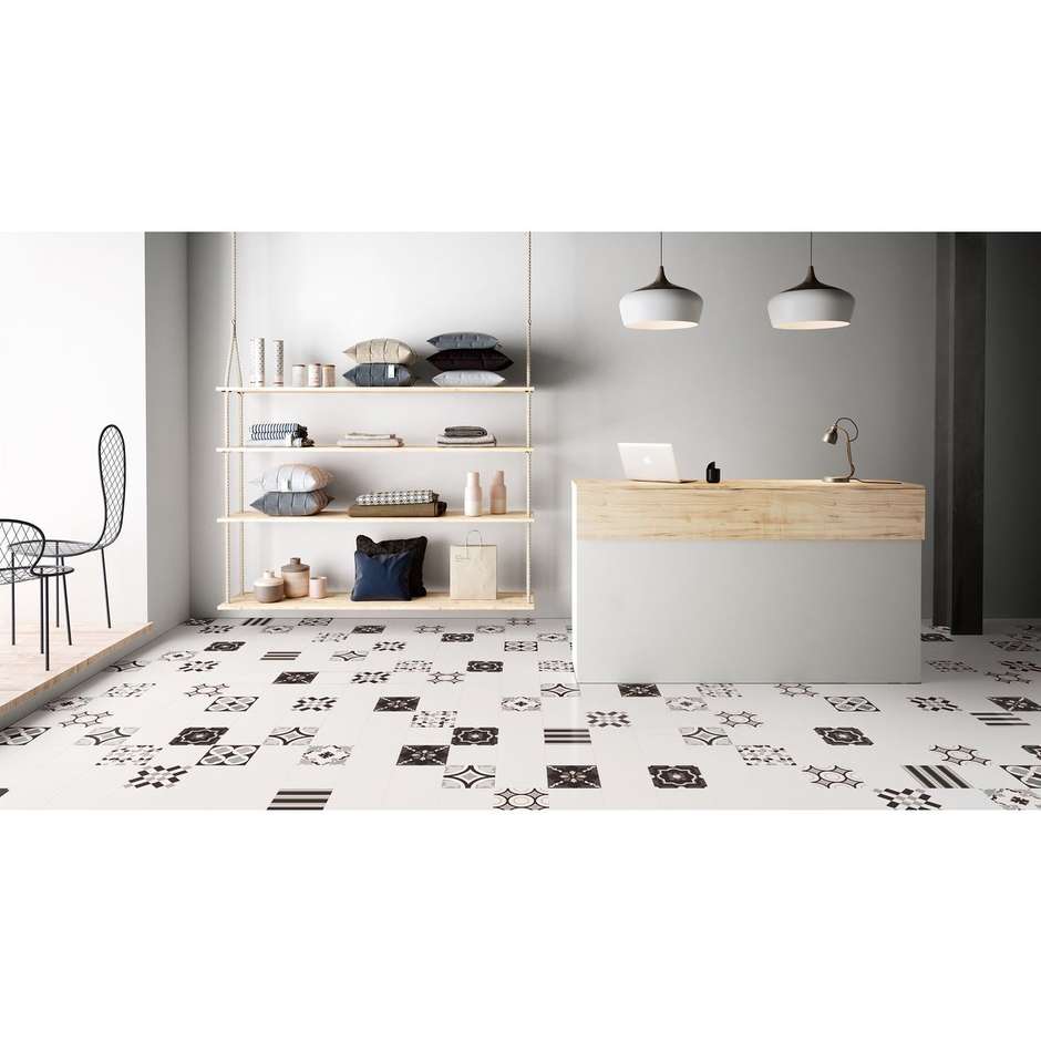 Matt white porcelain stoneware 20x20 cm, White - Patchwork B&W, Ceramica Sant'Agostino