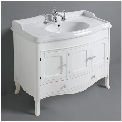 Meuble de salle de bain de style néoclassique avec portes courbes blanches, 105x56xh20cm - Arcade, Ceramiche Simas