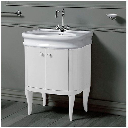 Meuble de style rétro LA10 pour lavabo à 2 portes, blanc brillant - Lante, Simas
