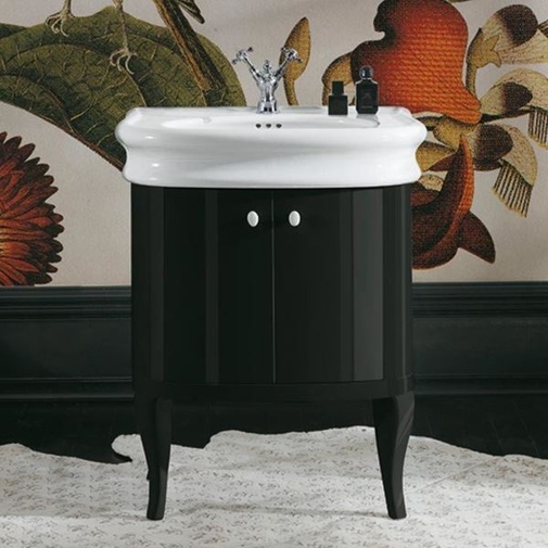 Meuble lavabo de style rétro LA10 avec 2 portes de couleur noir brillant - Lante, Simas