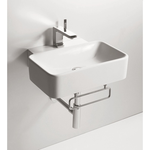 Minimal style rectangular wall hung washbasin in white ceramic 50 cm - Flow, Simas