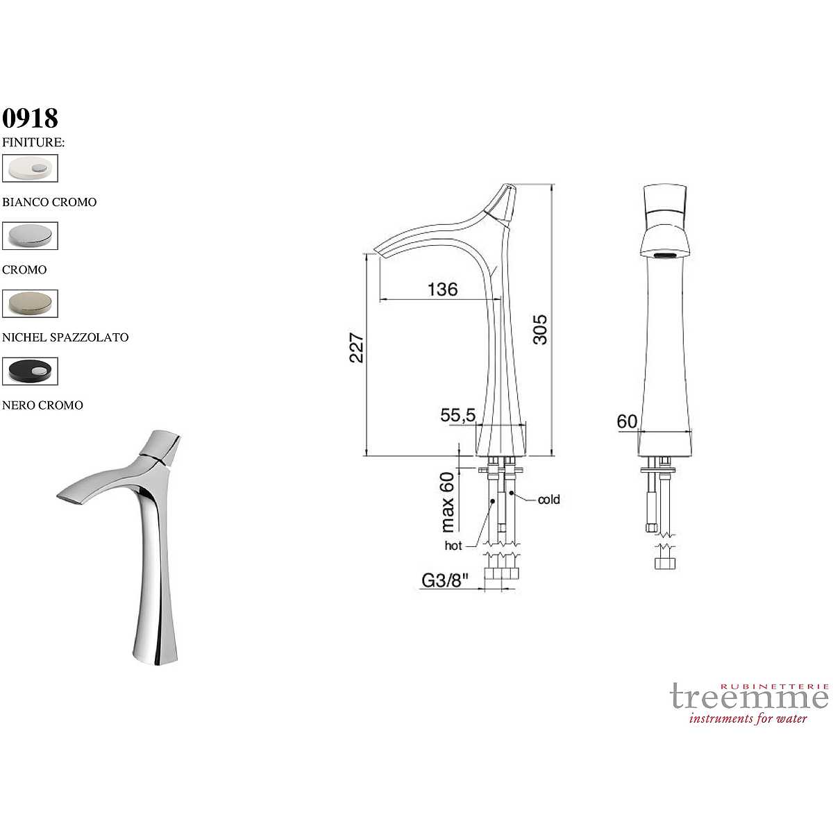 Treemme Rubinetto Lavabo alto Hedo made in Italy