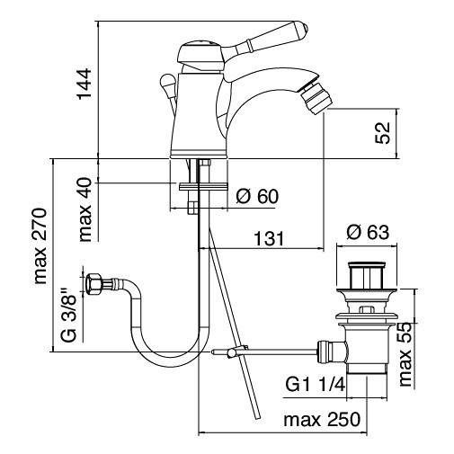 Miscelatore bidet con leva in ceramica, cromato - 902 Classic, Zazzeri