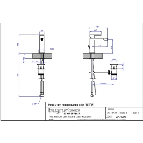 Miscelatore bidet cromato in stile moderno - Tetris, Rubinetteria Bugnatese