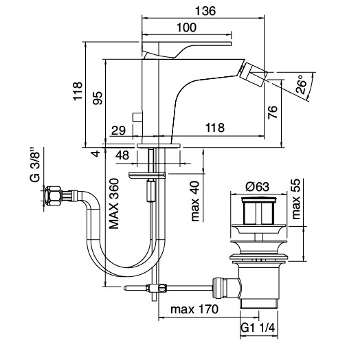 Miscelatore bidet cromato stile moderno - serie 100, Rubinetterie Zazzeri