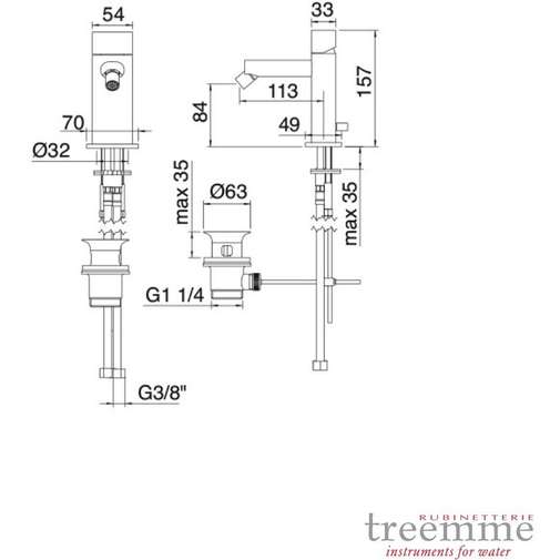Miscelatore bidet monocomando, design moderno, cromato - Pao, Rubinetterie Treemme