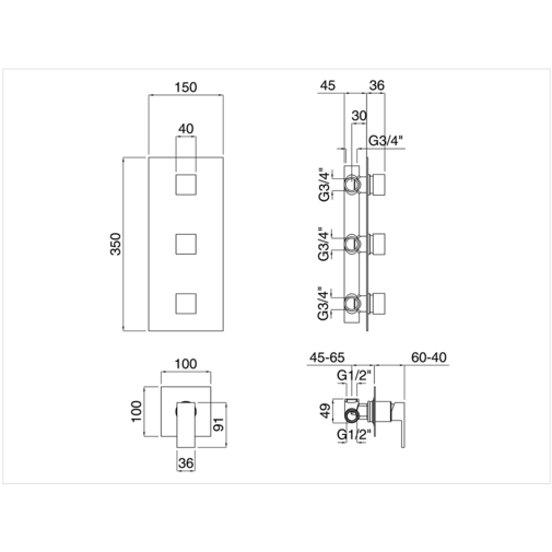 Miscelatore doccia da incasso cromato con 3 comandi indipendenti - Tetris, Bugnatese