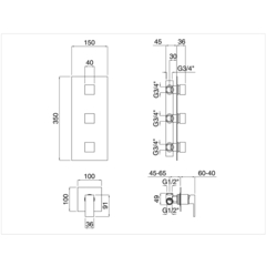 Miscelatore doccia da incasso cromato con 3 comandi indipendenti - Tetris, Bugnatese