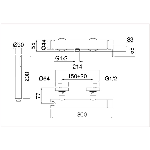 Miscelatore doccia o vasca esterno cromato completo di doccetta stile moderno - Simple, Rubinetteria Bugnatese