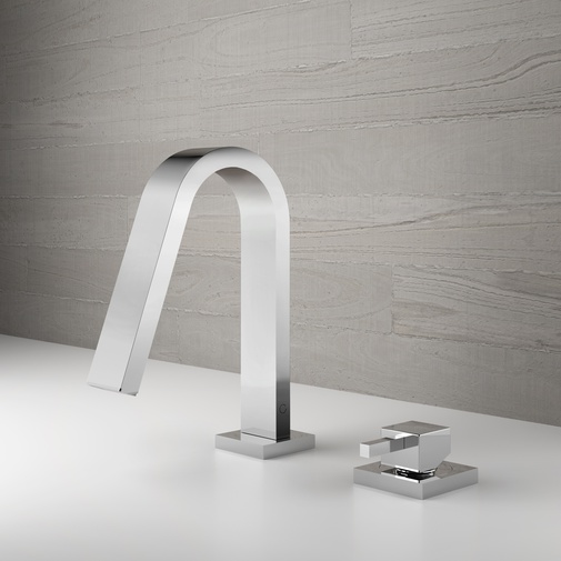 Miscelatore lavabo con bocca erogazione nikel spazzolato 2 fori - Hito Quarantuno, Geda