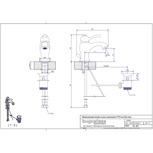 Miscelatore lavabo cromato standard stile classico - Lem, Rubinetteria Bugnatese