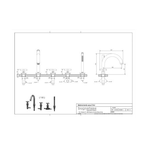Mitigeur bain 5 trous Rodos 7380 Robinets Bugnatese