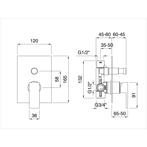 Mitigeur de douche chromé de style moderne avec inverseur - Tetris, Rubinetteria Bugnatese