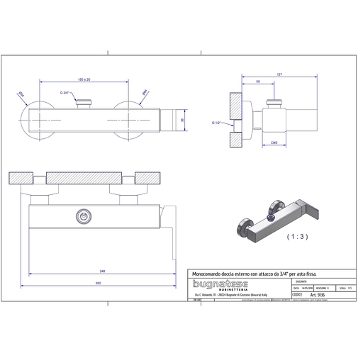 Mitigeur de douche extérieur chromé - Tetris, Rubinetteria Bugnatese