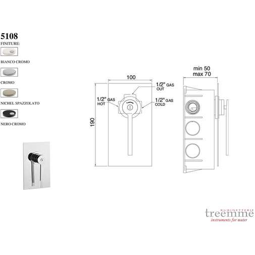 Mitigeur de douche à encastrer 5108 Time Rubinetterie Treemme chromé