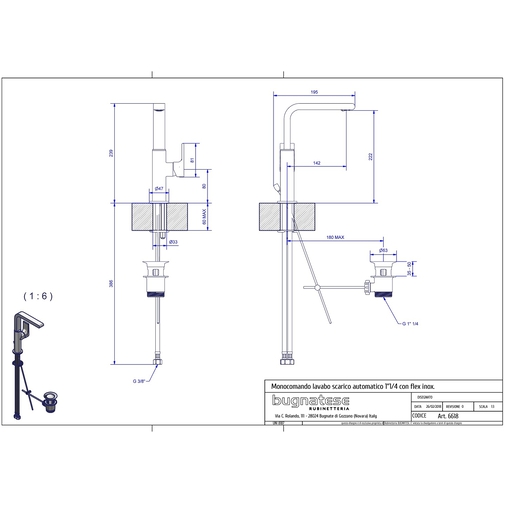 Mitigeur de lavabo chromé de style moderne avec bec haut pivotant - Simple, Rubinetteria Bugnatese