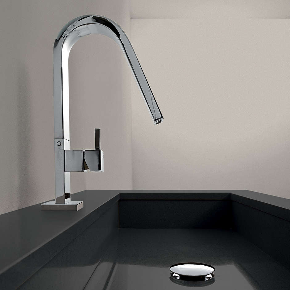 Mitigeur de lavabo chromé de style moderne sans bonde hauteur 30 cm - Hito Quarantuno, Geda