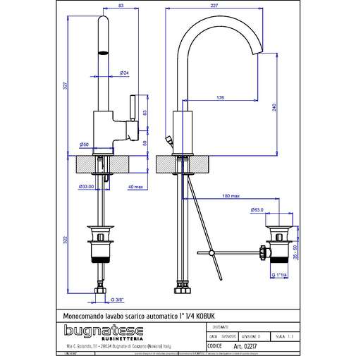 Mitigeur de lavabo moderne à bec haut pivotant - Kobuk, Rubinetteria Bugnatese