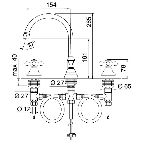 Mitigeur de lavabo à col pivotant, 3 trous, bruni - 802 Classic, Zazzeri