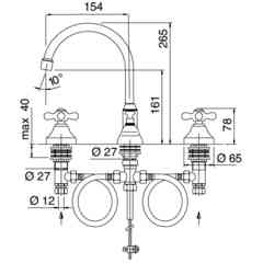 Mitigeur de lavabo à col pivotant, 3 trous, bruni - 802 Classic, Zazzeri