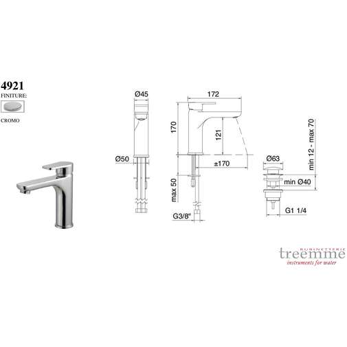 Mitigeur lavabo moyen ZIP chrome Rubinetterie Treemme