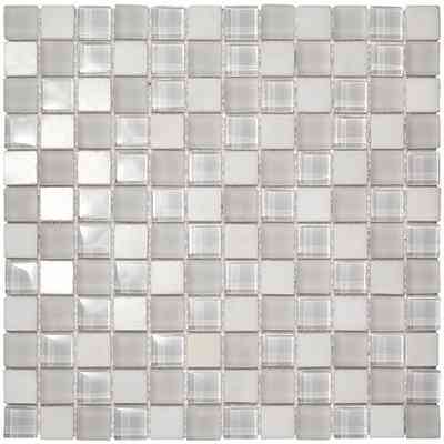 Mixed slate, glass and marble mosaic, White 30x30 cm, for wall covering - Nepal, Boxer