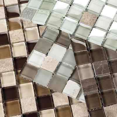 Mixed slate, glass and marble mosaic, White 30x30 cm, for wall covering - Nepal, Boxer