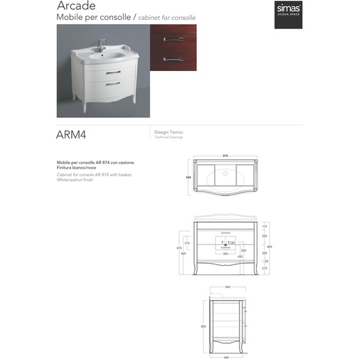 Mobile a terra stile retrò per lavabo AR874 noce 105 cm - Arcade, Simas
