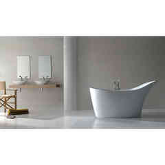 Modern bathtub, white quarrycast, Amalfi invisible drain, Victoria Albert